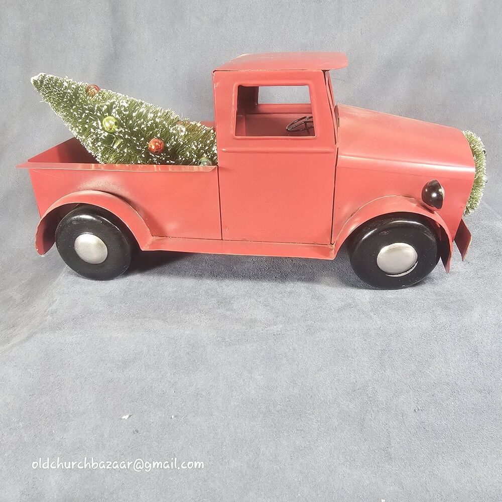 Northlight Red Truck with Frosted Tree and Wreath Christmas Decoration - 13.25"